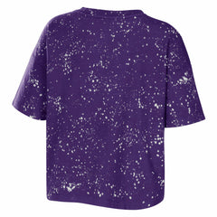 Los Angeles Lakers WEAR by Erin Andrews Women's Bleach Splatter Notch Neck T-Shirt New