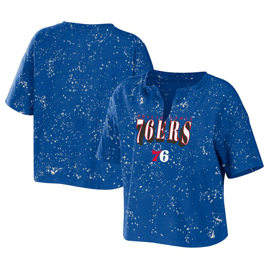Philadelphia 76ers WEAR by Erin Andrews Women's Bleach Splatter Notch Neck T-Shirt Discount
