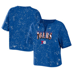 Philadelphia 76ers WEAR by Erin Andrews Women's Bleach Splatter Notch Neck T-Shirt Discount