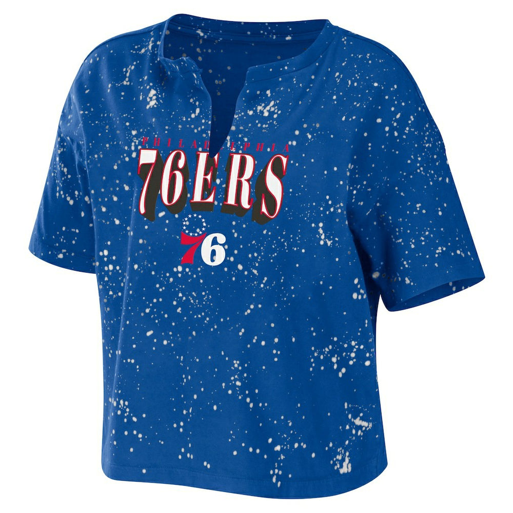 Philadelphia 76ers WEAR by Erin Andrews Women's Bleach Splatter Notch Neck T-Shirt Discount