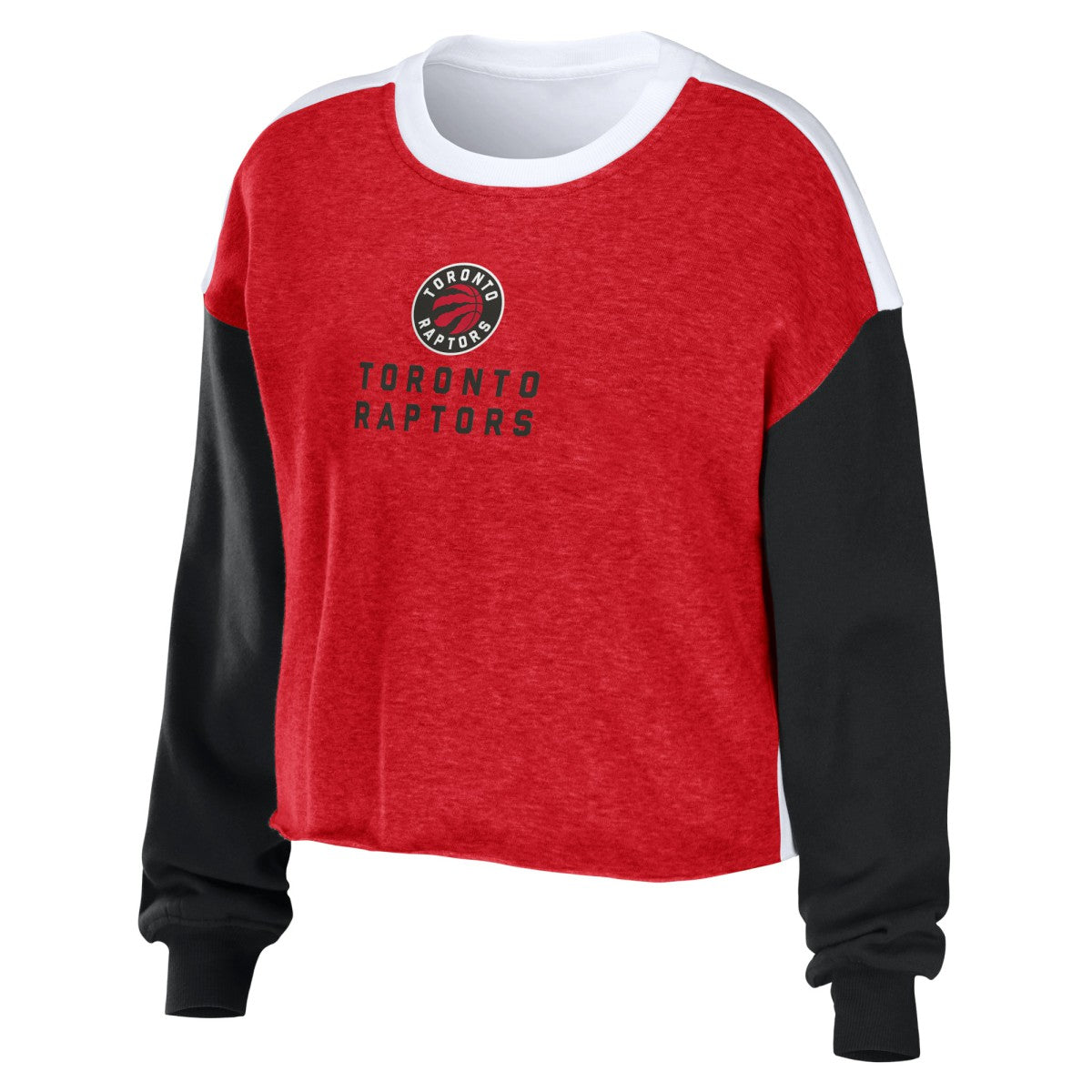 Toronto Raptors WEAR by Erin Andrews Women's Mixed Letter Cropped Pullover Sweatshirt For Sale