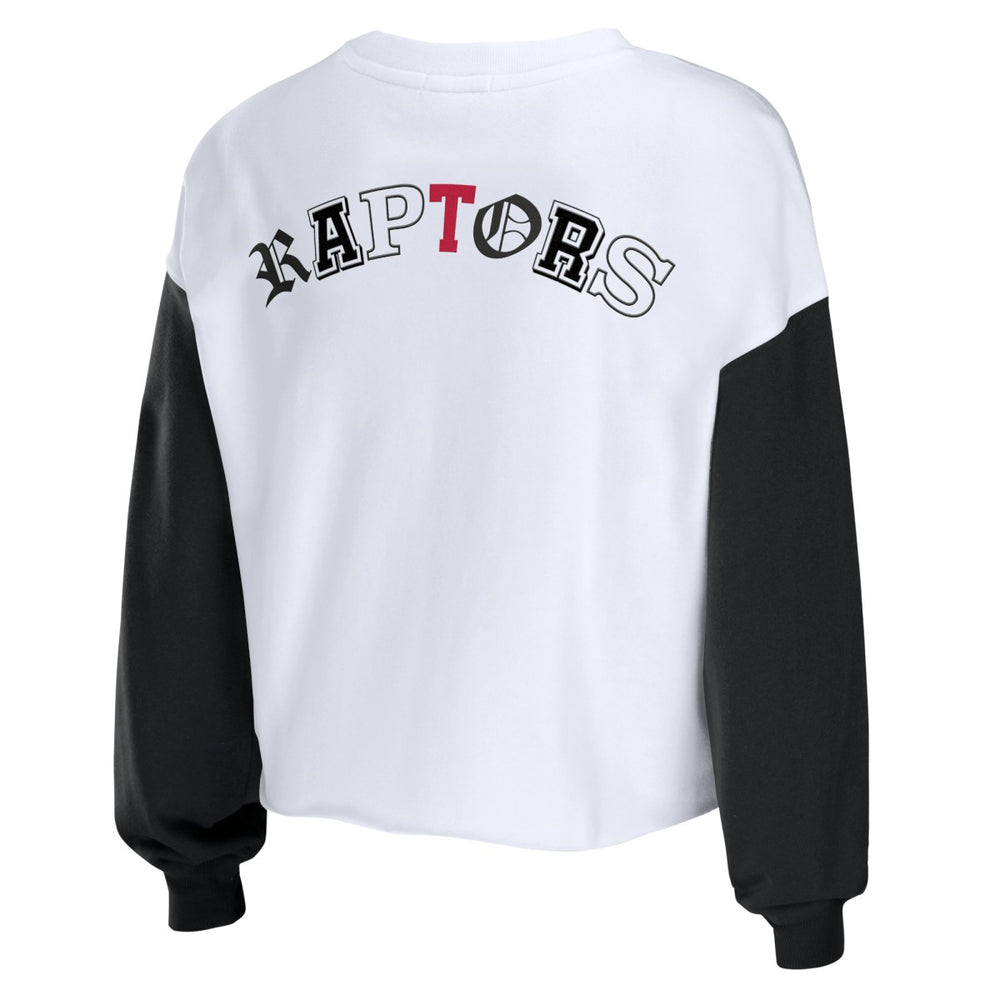 Toronto Raptors WEAR by Erin Andrews Women's Mixed Letter Cropped Pullover Sweatshirt For Sale