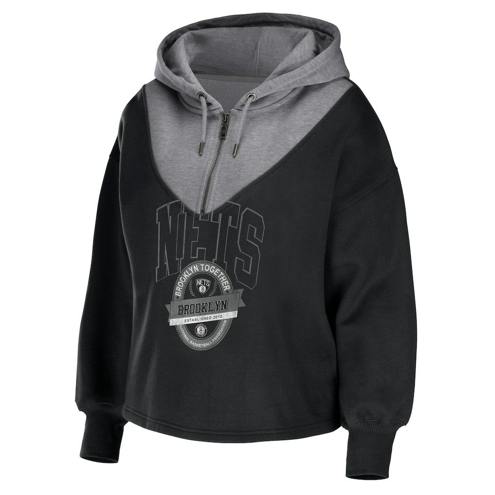 Brooklyn Nets WEAR by Erin Andrews Women's Pieced Quarter-Zip Hoodie Jacket Discount