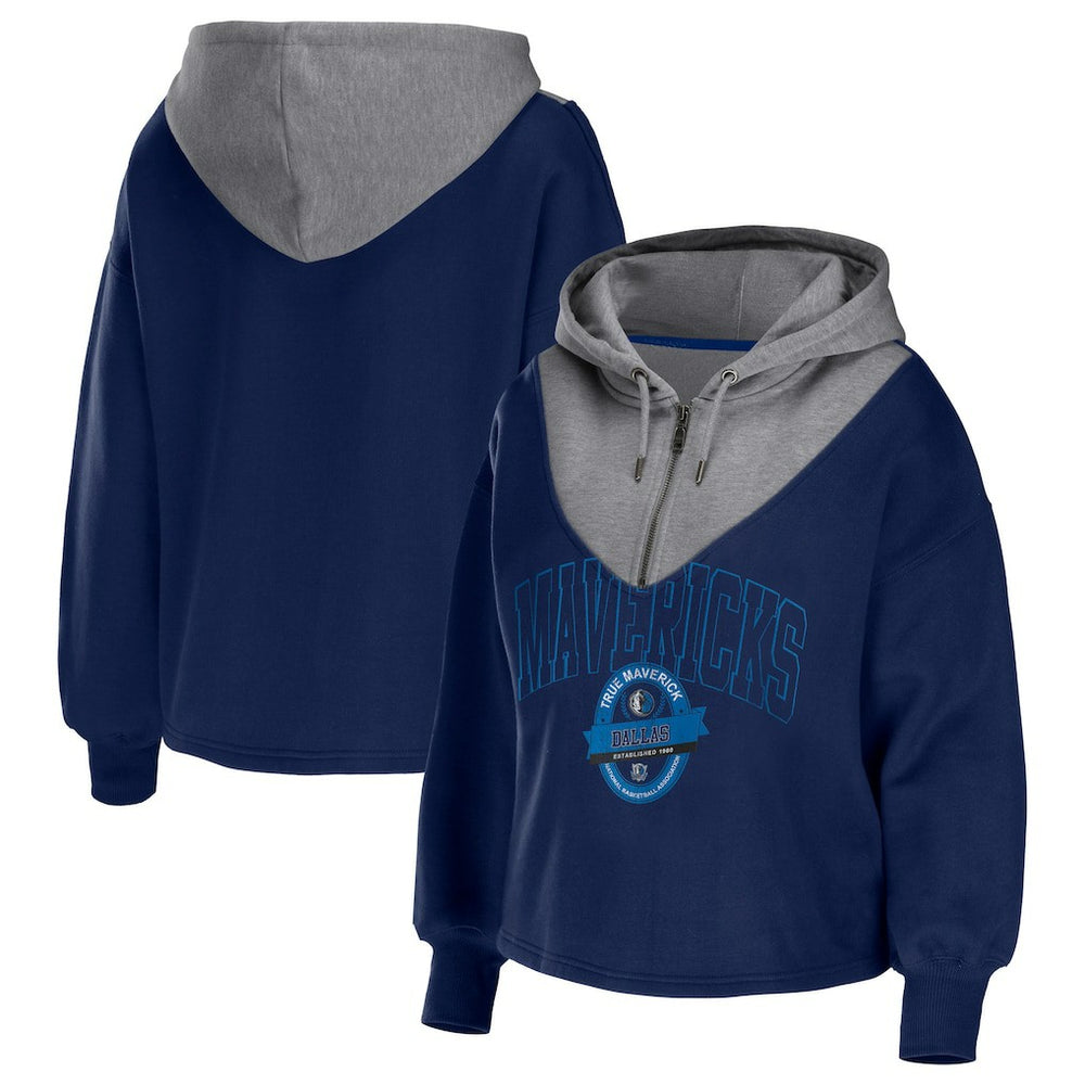 Dallas Mavericks WEAR by Erin Andrews Women's Pieced Quarter-Zip Hoodie Jacket sale For Sale