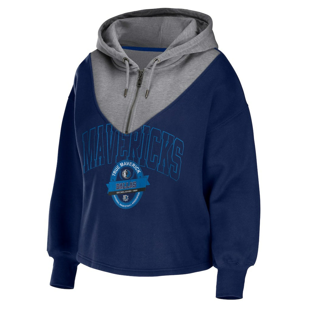 Dallas Mavericks WEAR by Erin Andrews Women's Pieced Quarter-Zip Hoodie Jacket sale For Sale