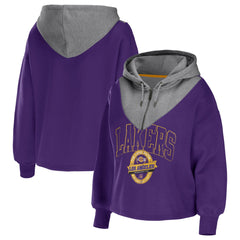 Los Angeles Lakers WEAR by Erin Andrews Women's Pieced Quarter-Zip Hoodie Jacket On Sale