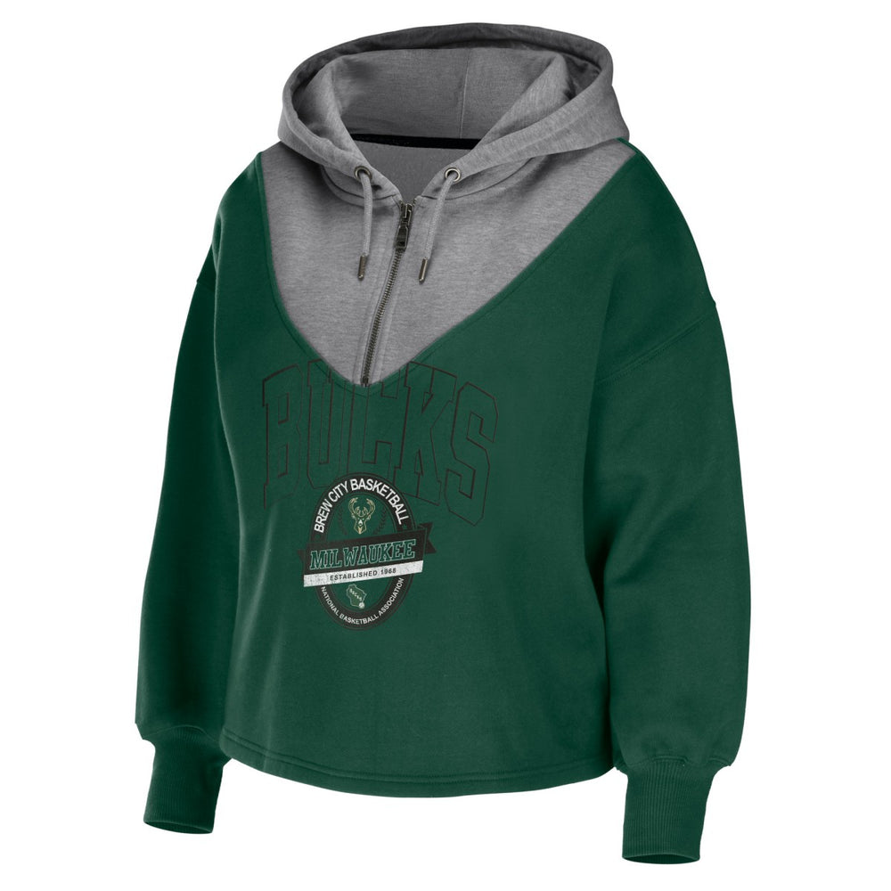 Milwaukee Bucks WEAR by Erin Andrews Women's Pieced Quarter-Zip Hoodie Jacket On Sale