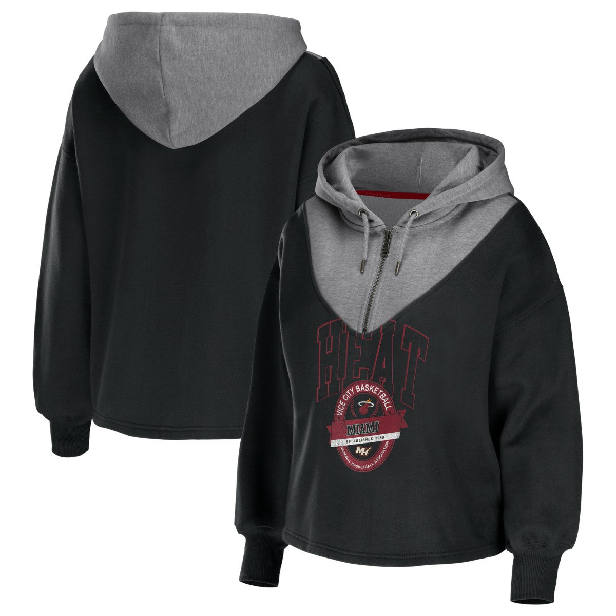 Miami Heat WEAR by Erin Andrews Women's Pieced Quarter-Zip Hoodie Jacket On Sale