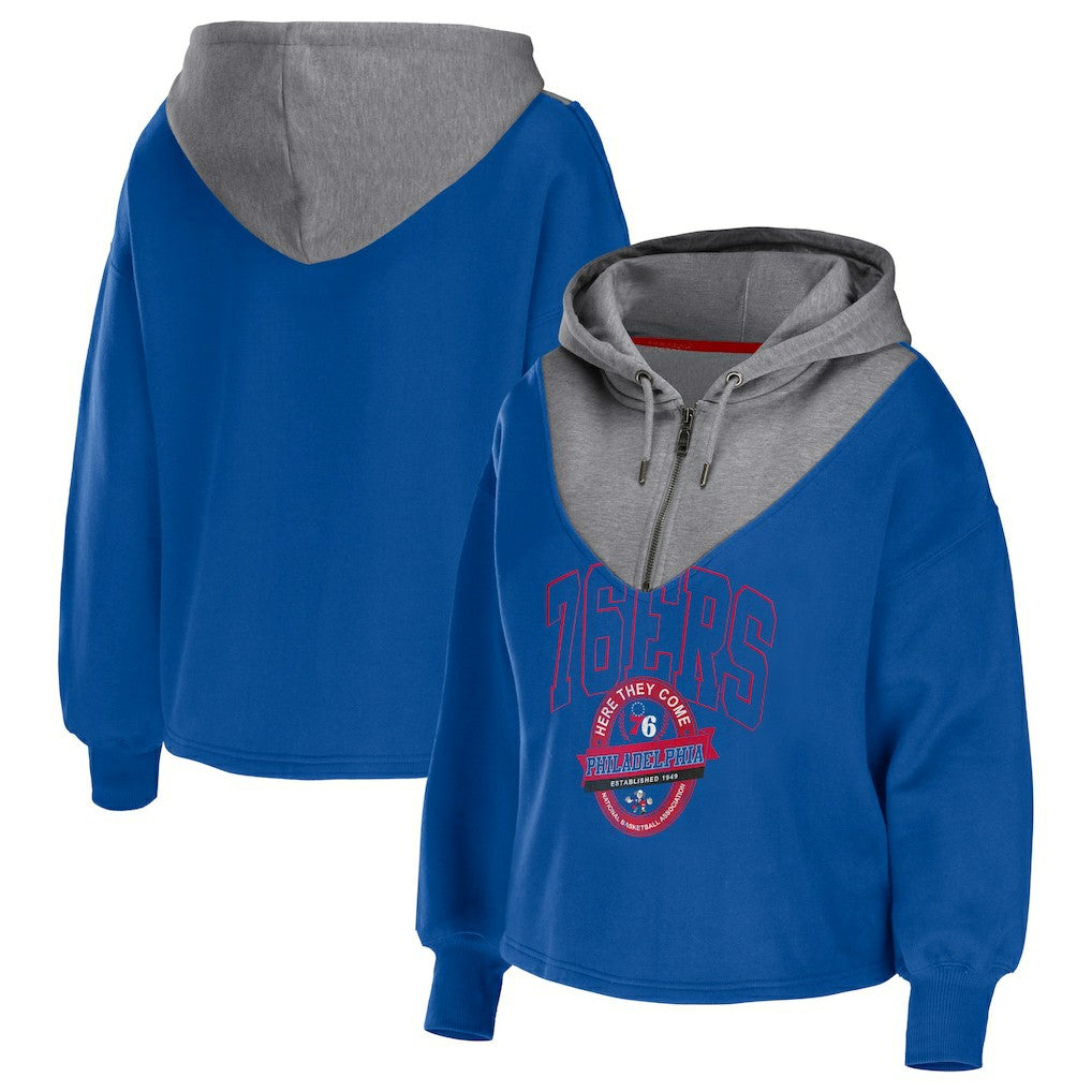 Philadelphia 76ers WEAR by Erin Andrews Women's Pieced Quarter-Zip Hoodie Jacket For Sale