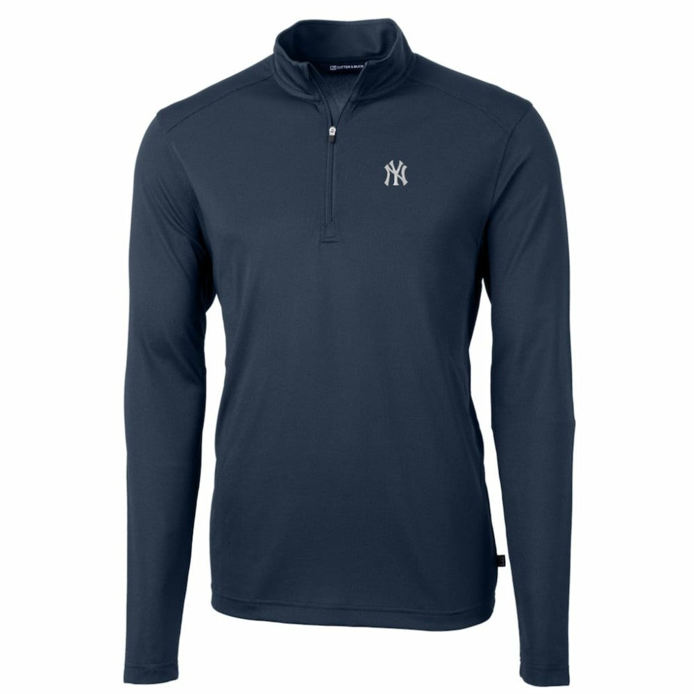 New York Yankees Cutter & Buck Big & Tall Virtue Eco Pique Quarter-Zip Pullover Jacket | MLB On Sale