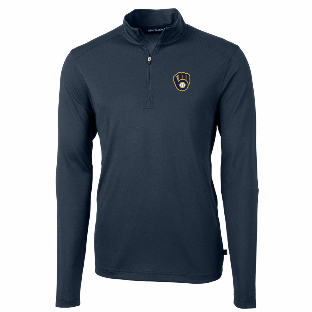 Milwaukee Brewers Cutter & Buck Big & Tall Virtue Eco Pique Quarter-Zip Pullover Jacket | MLB For sale
