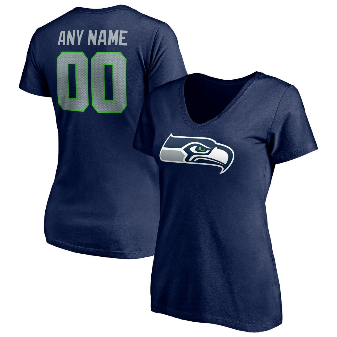 Seattle Seahawks  Women's Team Authentic Personalized Name & Number V-Neck T-Shirt