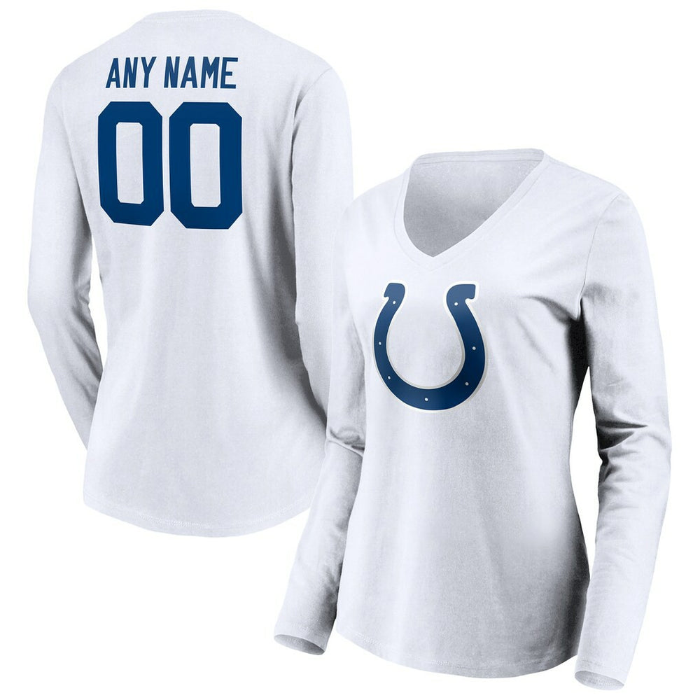 Indianapolis Colts  Women's Team Authentic Logo Personalized Name & Number V-Neck Long Sleeve T-Shirt