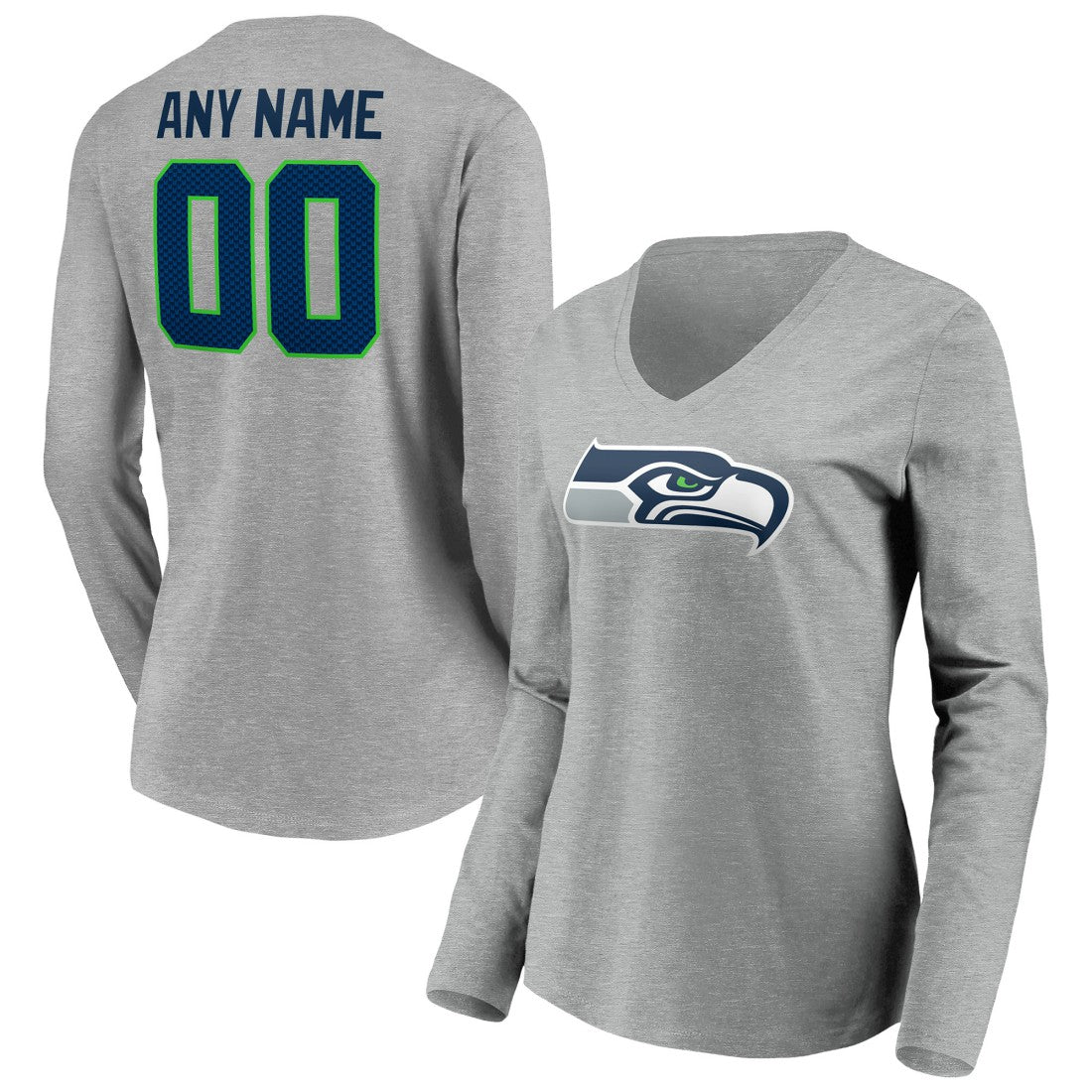 Seattle Seahawks  Women's Team Authentic Custom Long Sleeve V-Neck T-Shirt