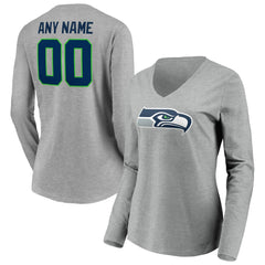 Seattle Seahawks  Women's Team Authentic Custom Long Sleeve V-Neck T-Shirt