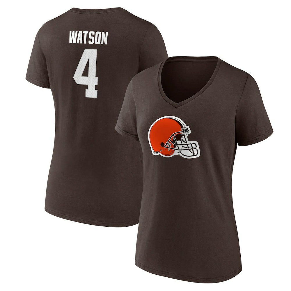 Cleveland Browns Fanatics Deshaun Watson  Women's Player Icon Name & Number V-Neck T-Shirt