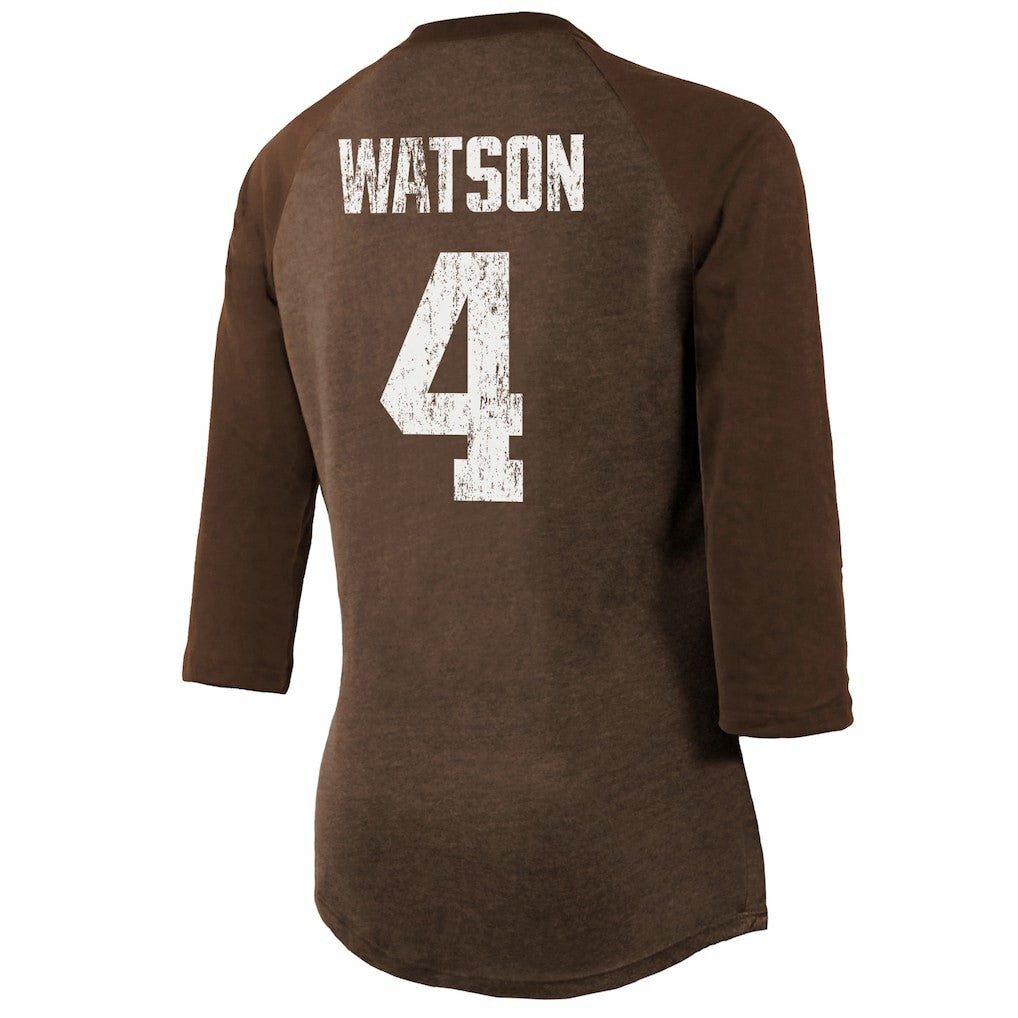 Cleveland Browns  Deshaun Watson  Majestic Threads Women's Name & Number Raglan 3/4 Sleeve T-Shirt