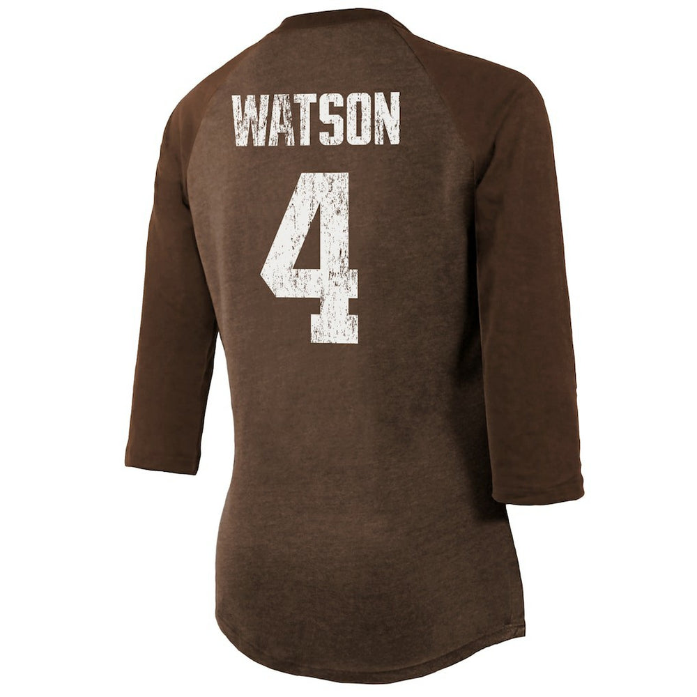 Cleveland Browns  Deshaun Watson  Majestic Threads Women's Name & Number Raglan 3/4 Sleeve T-Shirt