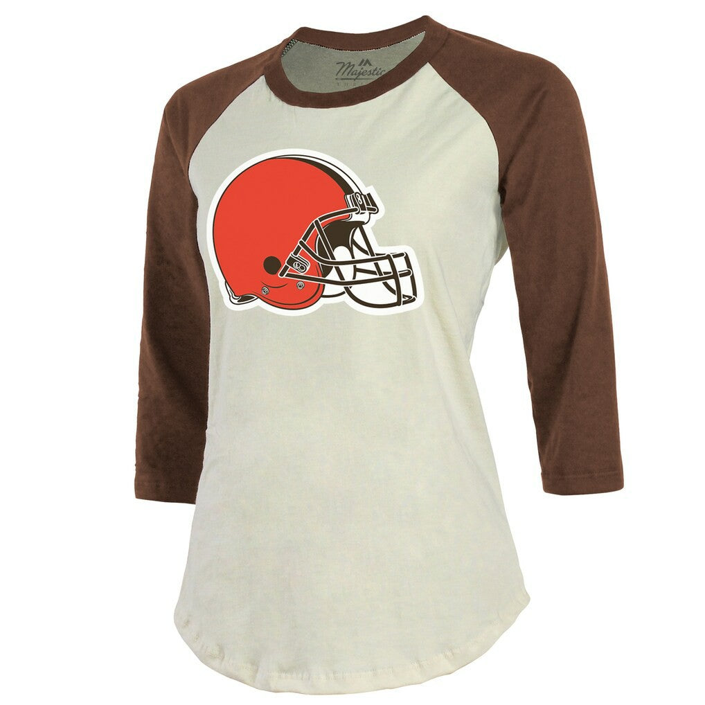 Cleveland Browns  Deshaun Watson  Majestic Threads Women's Player Name & Number Tri-Blend Three-Quarter Sleeve T-Shirt