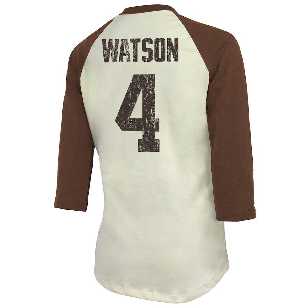 Cleveland Browns  Deshaun Watson  Majestic Threads Women's Player Name & Number Tri-Blend Three-Quarter Sleeve T-Shirt