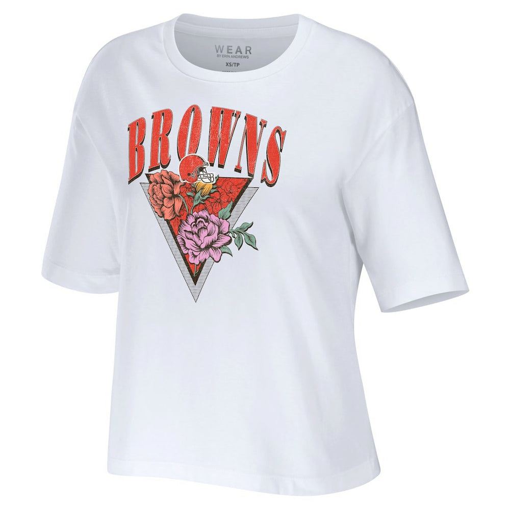 Cleveland Browns  WEAR by Erin Andrews Women's Boxy Floral Cropped T-Shirt