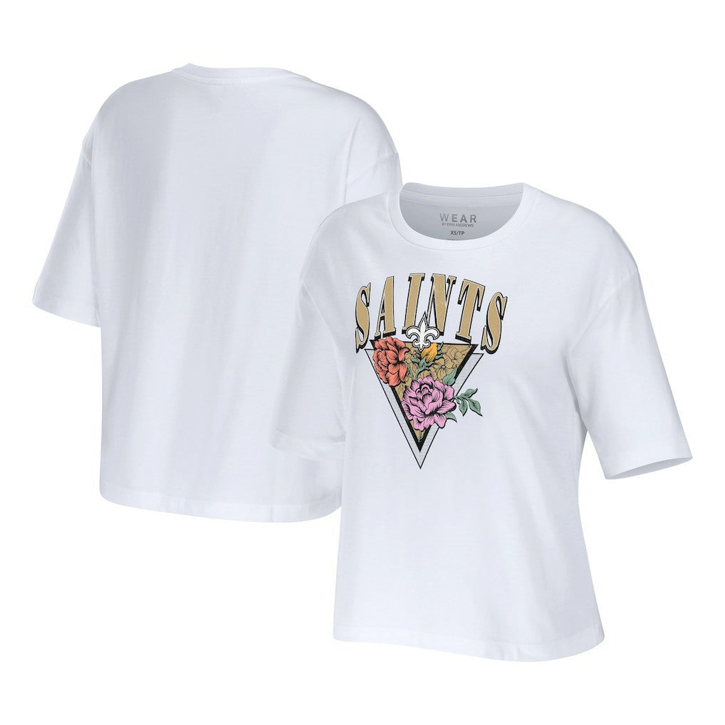 New Orleans Saints  WEAR by Erin Andrews Women's Boxy Floral Cropped T-Shirt