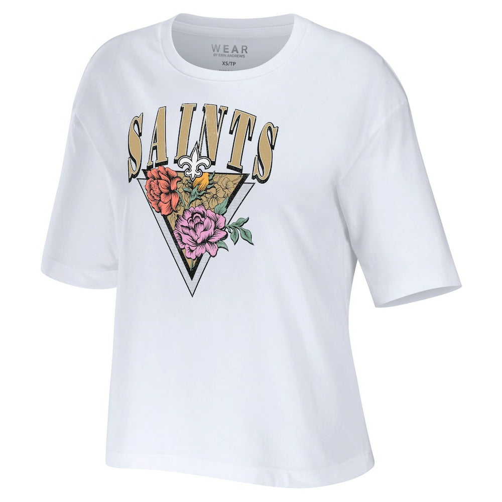 New Orleans Saints  WEAR by Erin Andrews Women's Boxy Floral Cropped T-Shirt