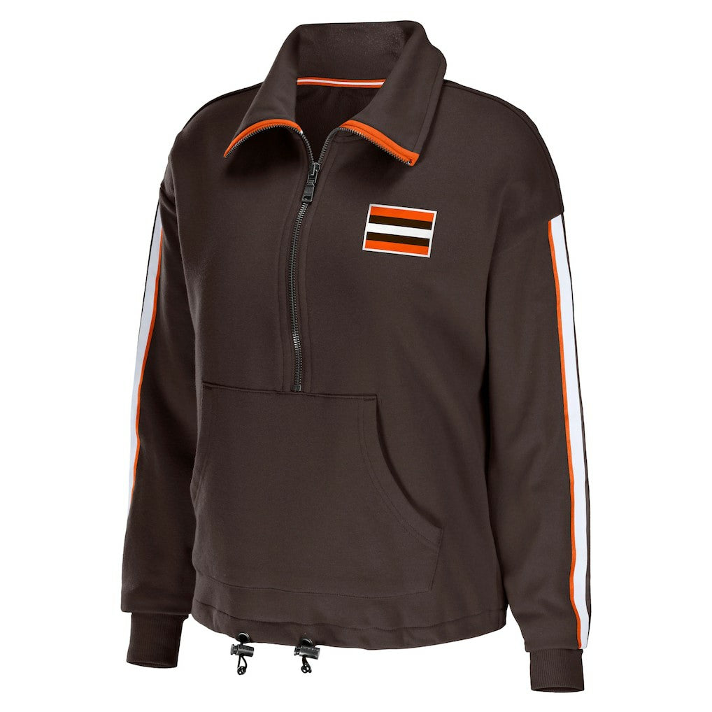 Cleveland Browns  WEAR by Erin Andrews Women's Logo Stripe Half-Zip Top