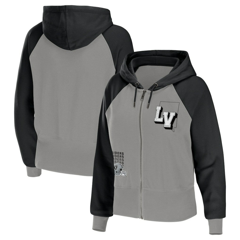 Las Vegas Raiders  WEAR by Erin Andrews Women's Colorblock Lightweight Full-Zip Hoodie