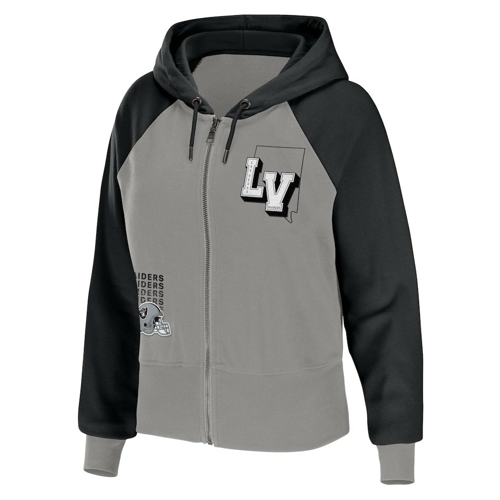 Las Vegas Raiders  WEAR by Erin Andrews Women's Colorblock Lightweight Full-Zip Hoodie