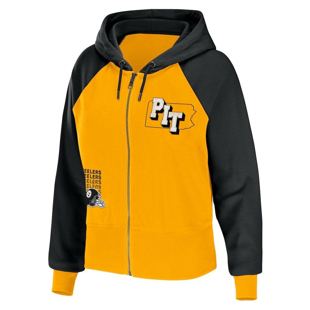 Pittsburgh Steelers  WEAR by Erin Andrews Women's Colorblock Lightweight Full-Zip Hoodie