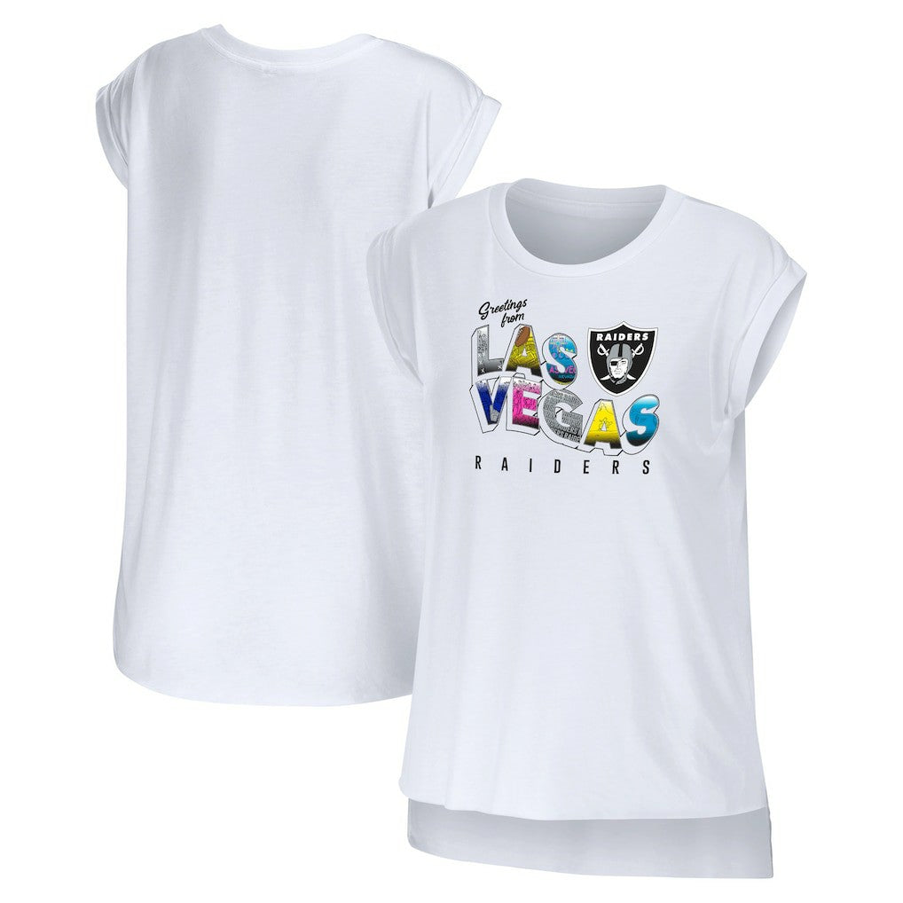 Las Vegas Raiders  WEAR by Erin Andrews Women's Greetings From Muscle T-Shirt