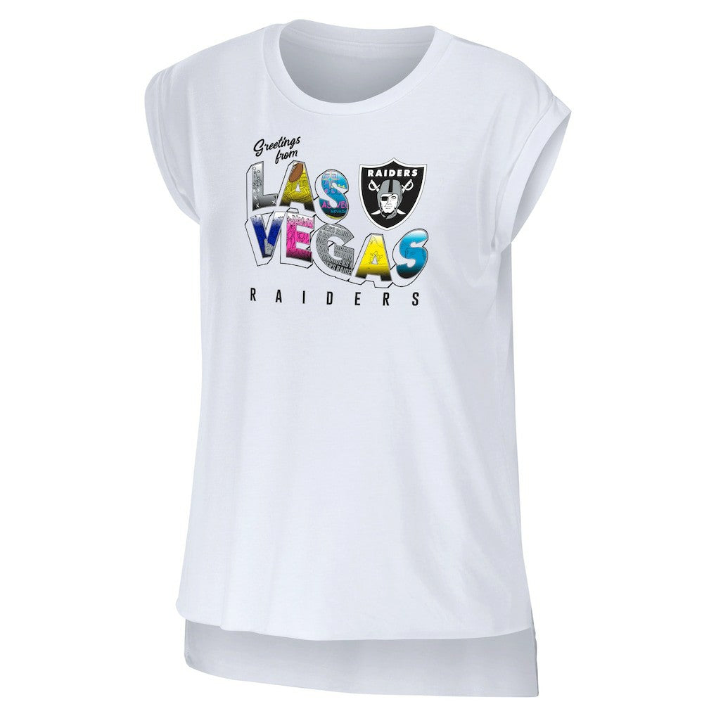 Las Vegas Raiders  WEAR by Erin Andrews Women's Greetings From Muscle T-Shirt