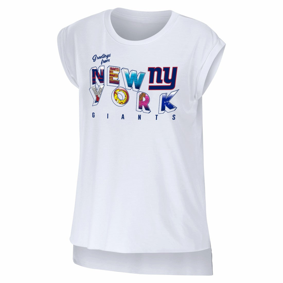 New York Giants  WEAR by Erin Andrews Women's Greetings From Muscle T-Shirt