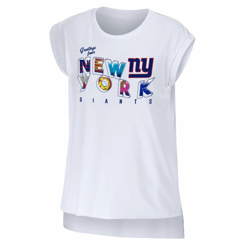 New York Giants  WEAR by Erin Andrews Women's Greetings From Muscle T-Shirt