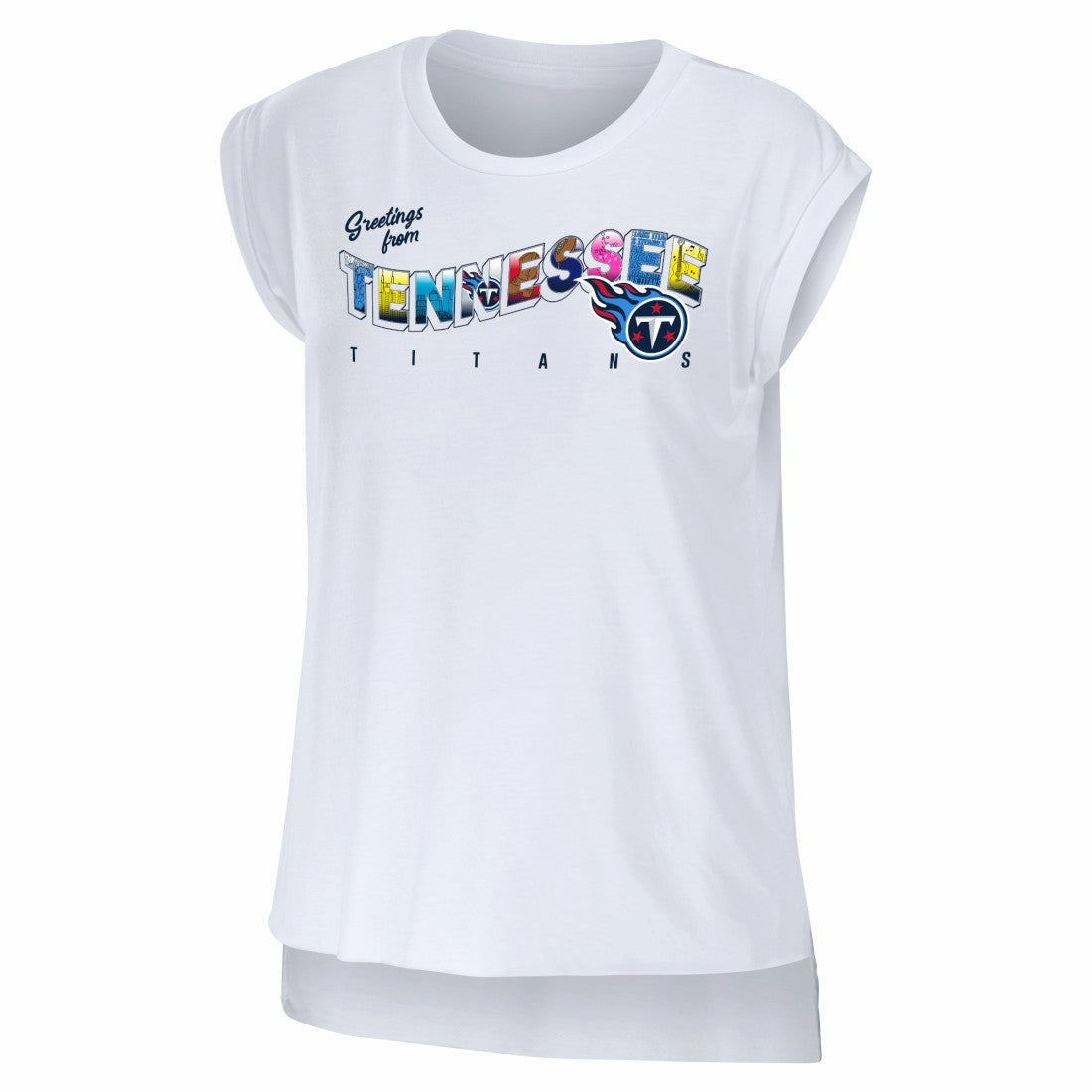 Tennessee Titans  WEAR by Erin Andrews Women's Greetings From Muscle T-Shirt