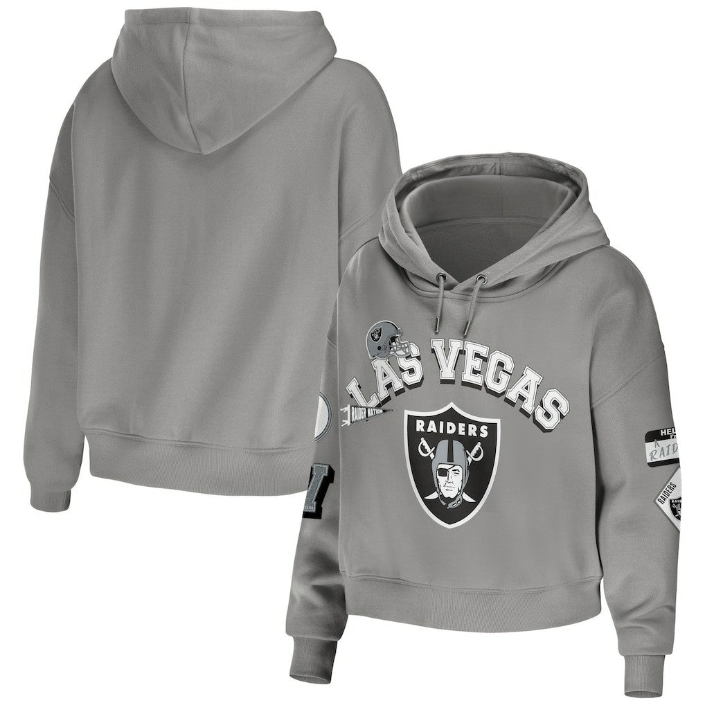 Las Vegas Raiders  WEAR by Erin Andrews Women's Plus Size Modest Cropped Pullover Hoodie