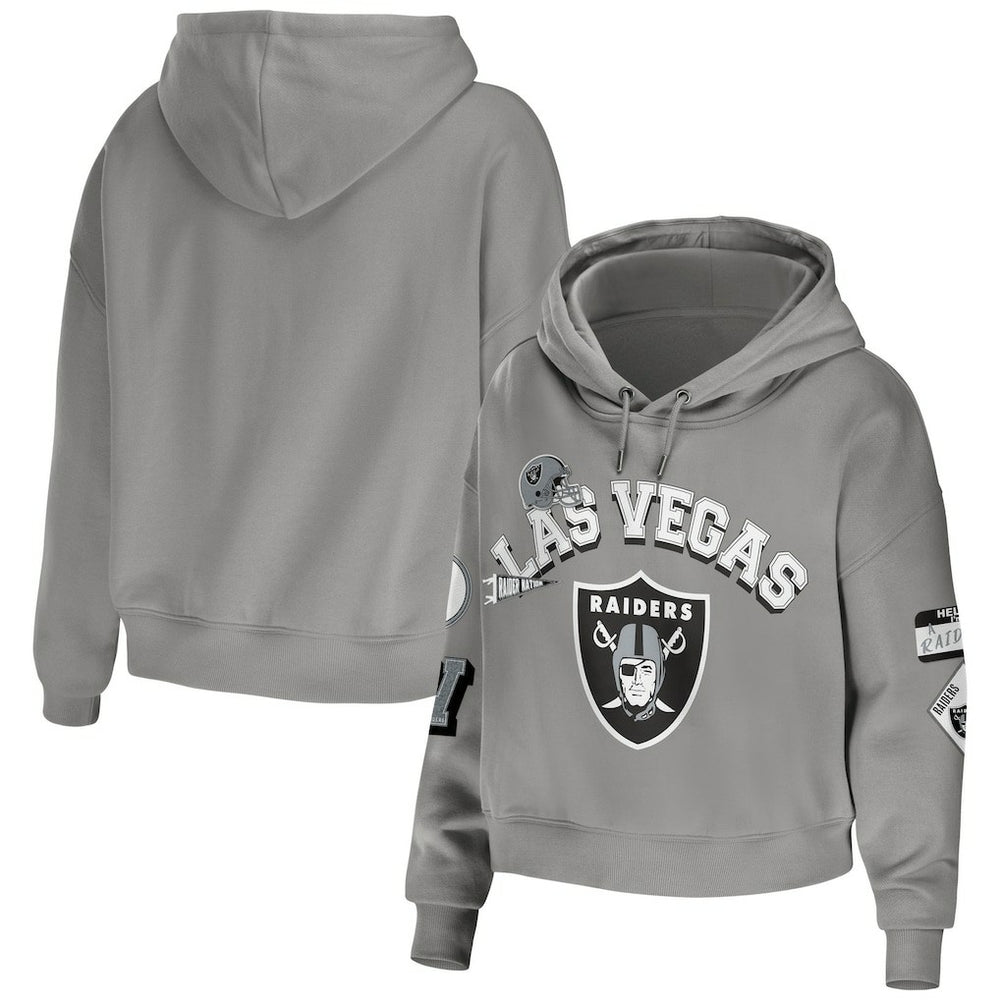 Las Vegas Raiders  WEAR by Erin Andrews Women's Plus Size Modest Cropped Pullover Hoodie