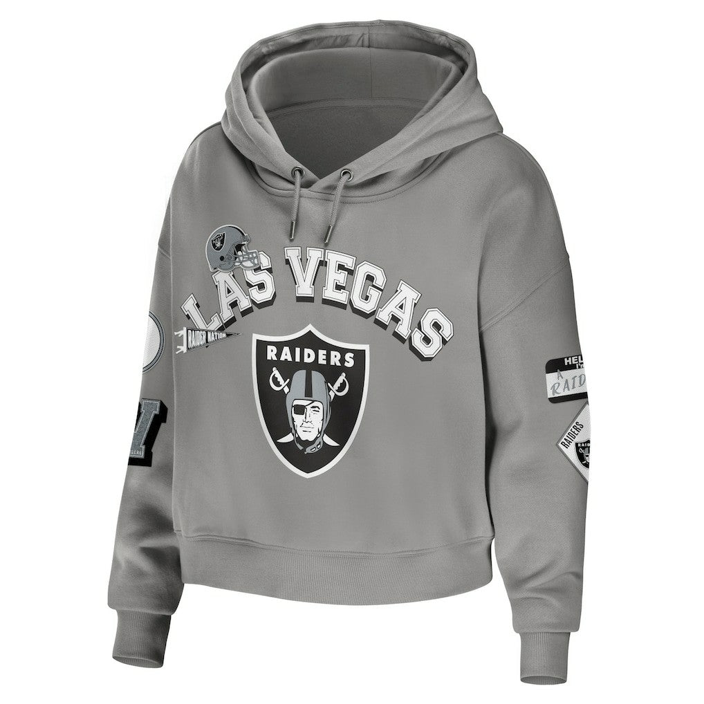 Las Vegas Raiders  WEAR by Erin Andrews Women's Plus Size Modest Cropped Pullover Hoodie
