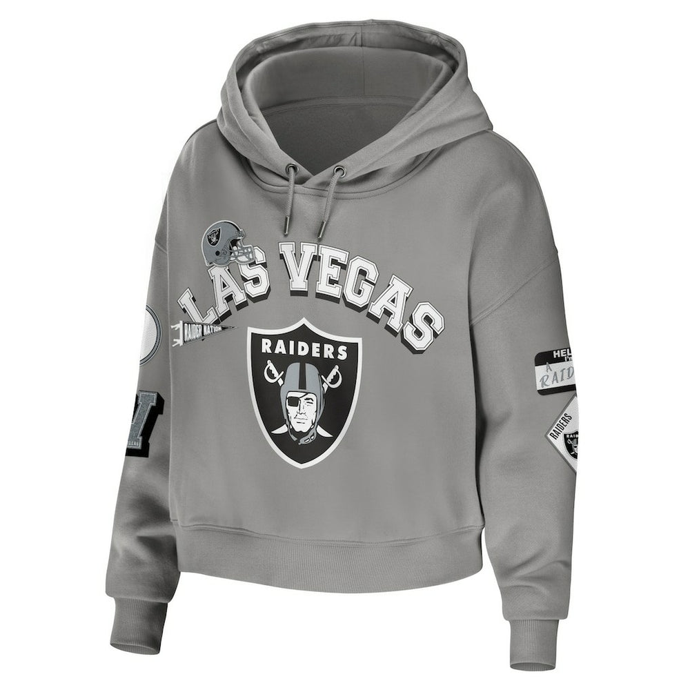 Las Vegas Raiders  WEAR by Erin Andrews Women's Plus Size Modest Cropped Pullover Hoodie