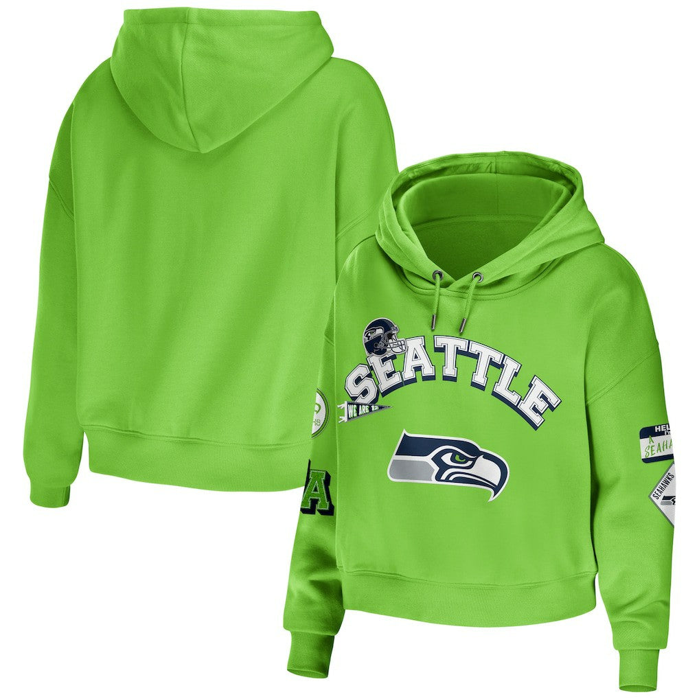 Seattle Seahawks  WEAR by Erin Andrews Women's Plus Size Modest Cropped Pullover Hoodie