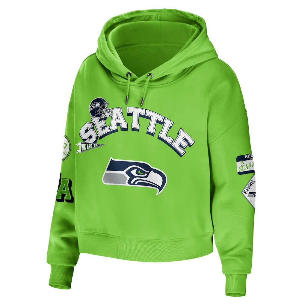 Seattle Seahawks  WEAR by Erin Andrews Women's Plus Size Modest Cropped Pullover Hoodie