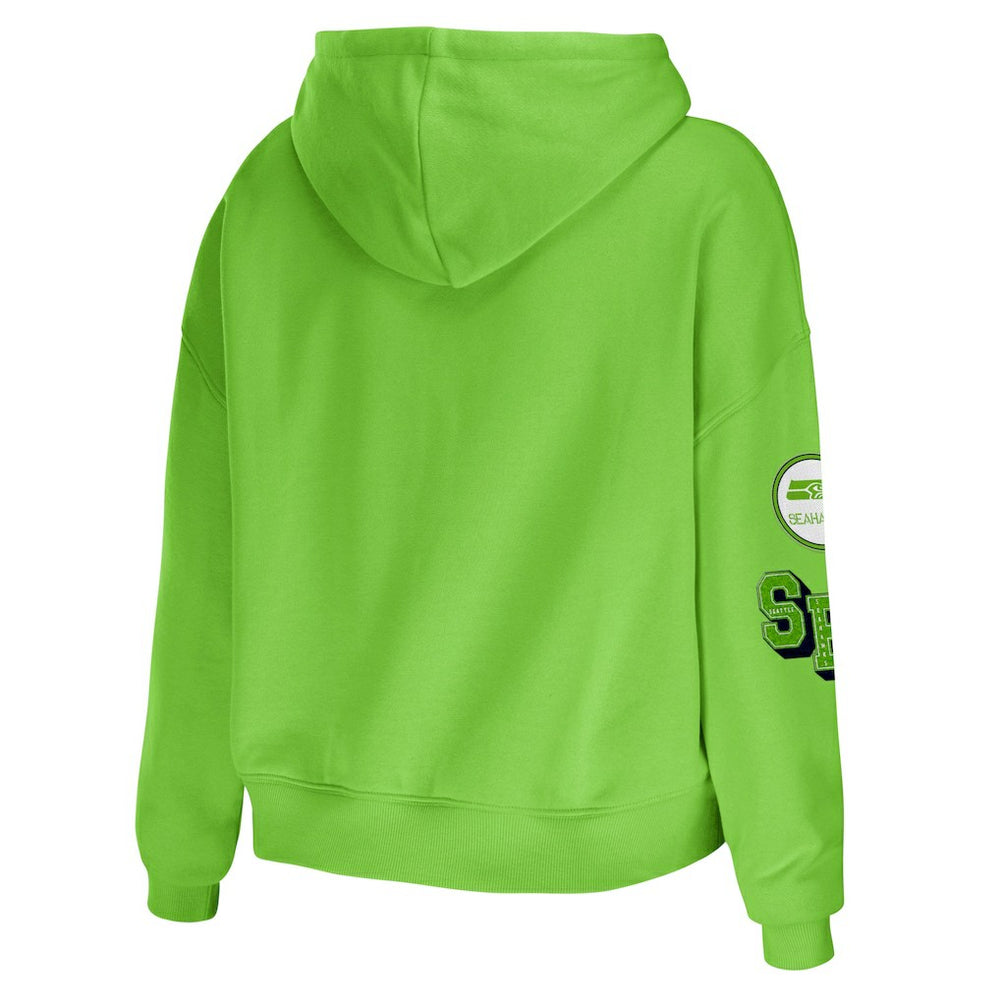 Seattle Seahawks  WEAR by Erin Andrews Women's Plus Size Modest Cropped Pullover Hoodie