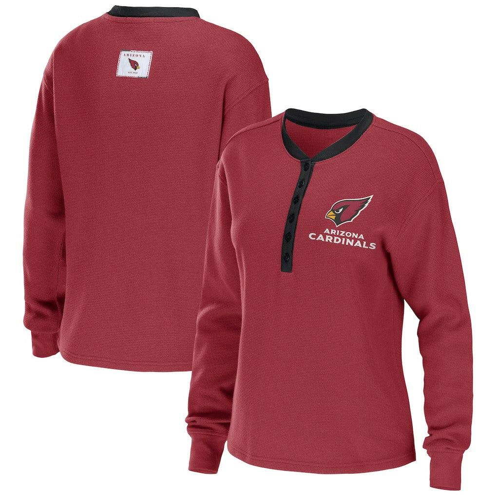 Arizona Cardinals  WEAR by Erin Andrews Women's Waffle Henley Long Sleeve T-Shirt