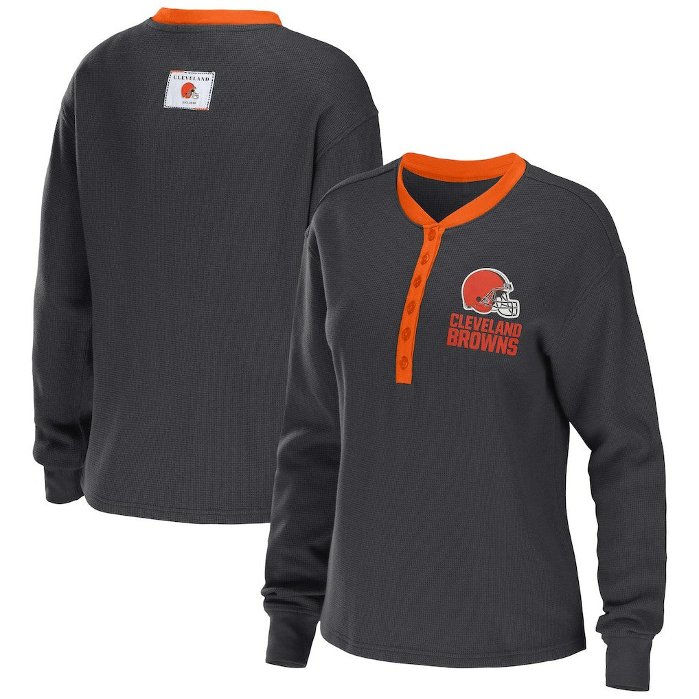 Cleveland Browns  WEAR by Erin Andrews Women's Waffle Henley Long Sleeve T-Shirt