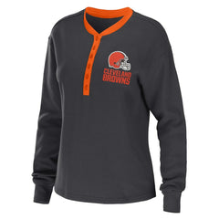 Cleveland Browns  WEAR by Erin Andrews Women's Waffle Henley Long Sleeve T-Shirt