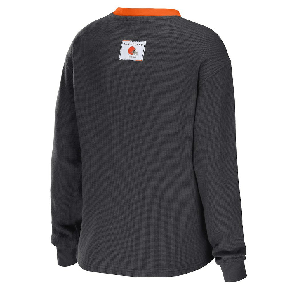 Cleveland Browns  WEAR by Erin Andrews Women's Waffle Henley Long Sleeve T-Shirt