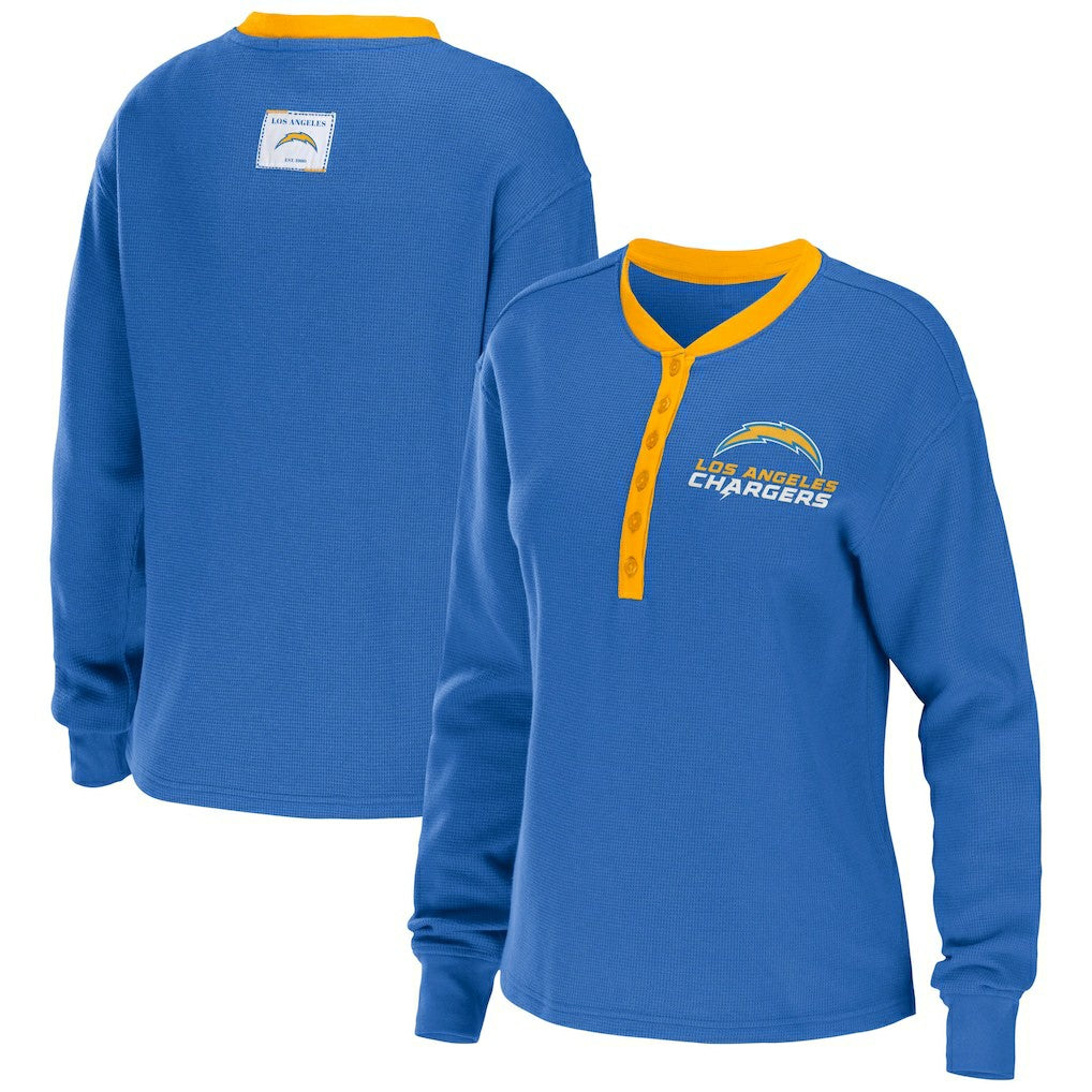Los Angeles Chargers  WEAR by Erin Andrews Women's Waffle Henley Long Sleeve T-Shirt