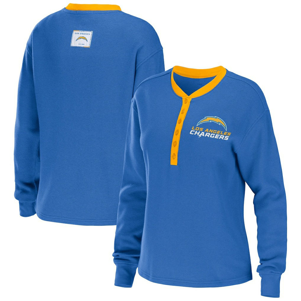 Los Angeles Chargers  WEAR by Erin Andrews Women's Waffle Henley Long Sleeve T-Shirt