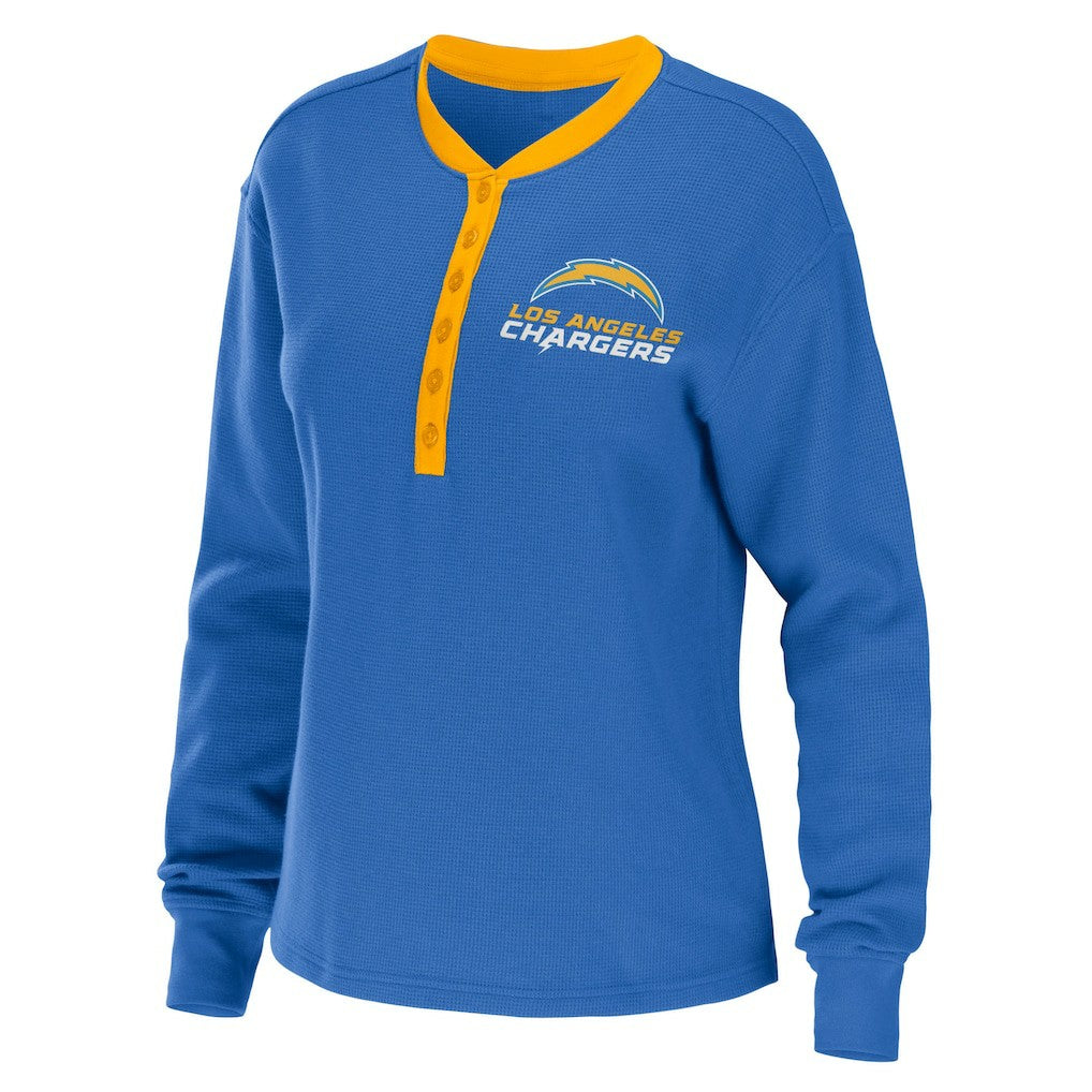 Los Angeles Chargers  WEAR by Erin Andrews Women's Waffle Henley Long Sleeve T-Shirt